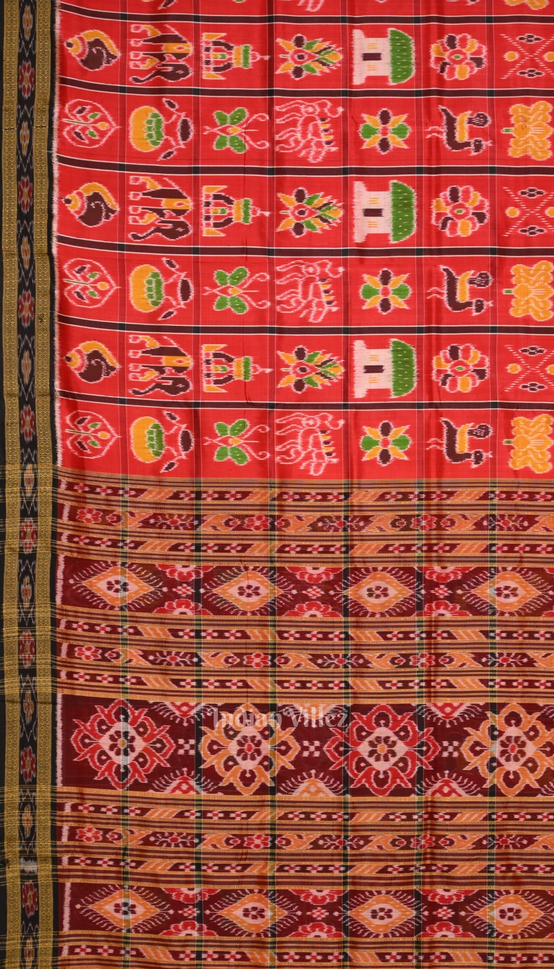 Deep Red Black Nabakothi Khandua Silk Saree