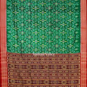 Dark Green Flower Motif Odisha Ikat Khandua Silk Saree