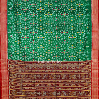 Dark Green Flower Motif Odisha Ikat Khandua Silk Saree
