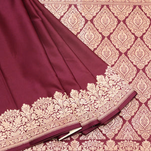 Plum Purple Soft Pure Mashru Satin Silk Banarasi Saree