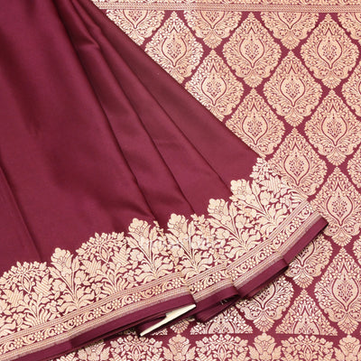 Plum Purple Soft Pure Mashru Satin Silk Banarasi Saree