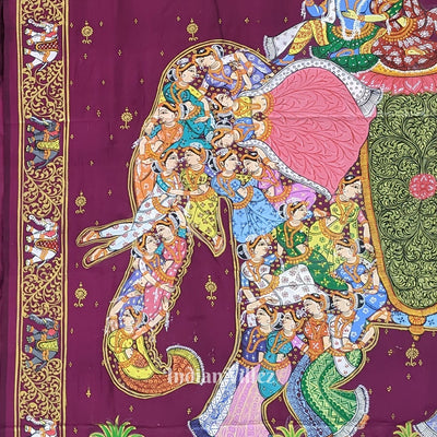 Magenta Kandarpa Hasti (Elephant) Pattachitra Saree