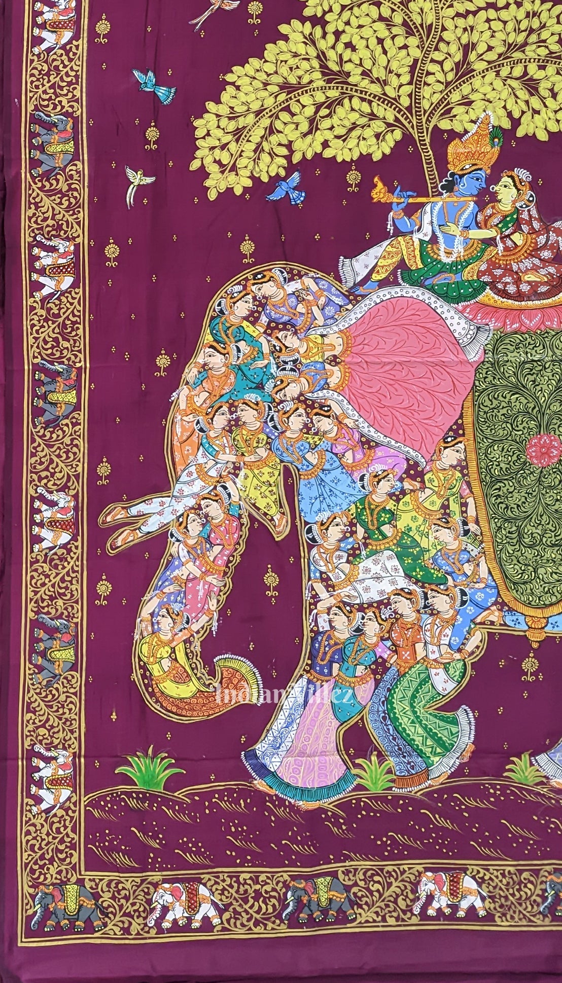 Magenta Kandarpa Hasti (Elephant) Pattachitra Saree