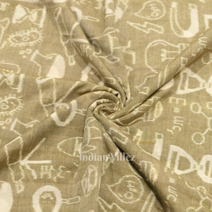 Light Beige Sceince Theme Sambalpuri Odisha Ikat Cotton Fabric