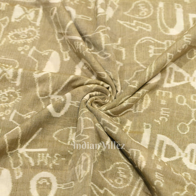 Light Beige Sceince Theme Sambalpuri Odisha Ikat Cotton Fabric
