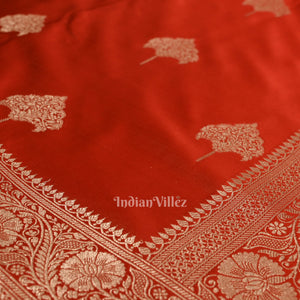 Cherry Red Soft Pure Mashru Satin Silk Banarasi Saree