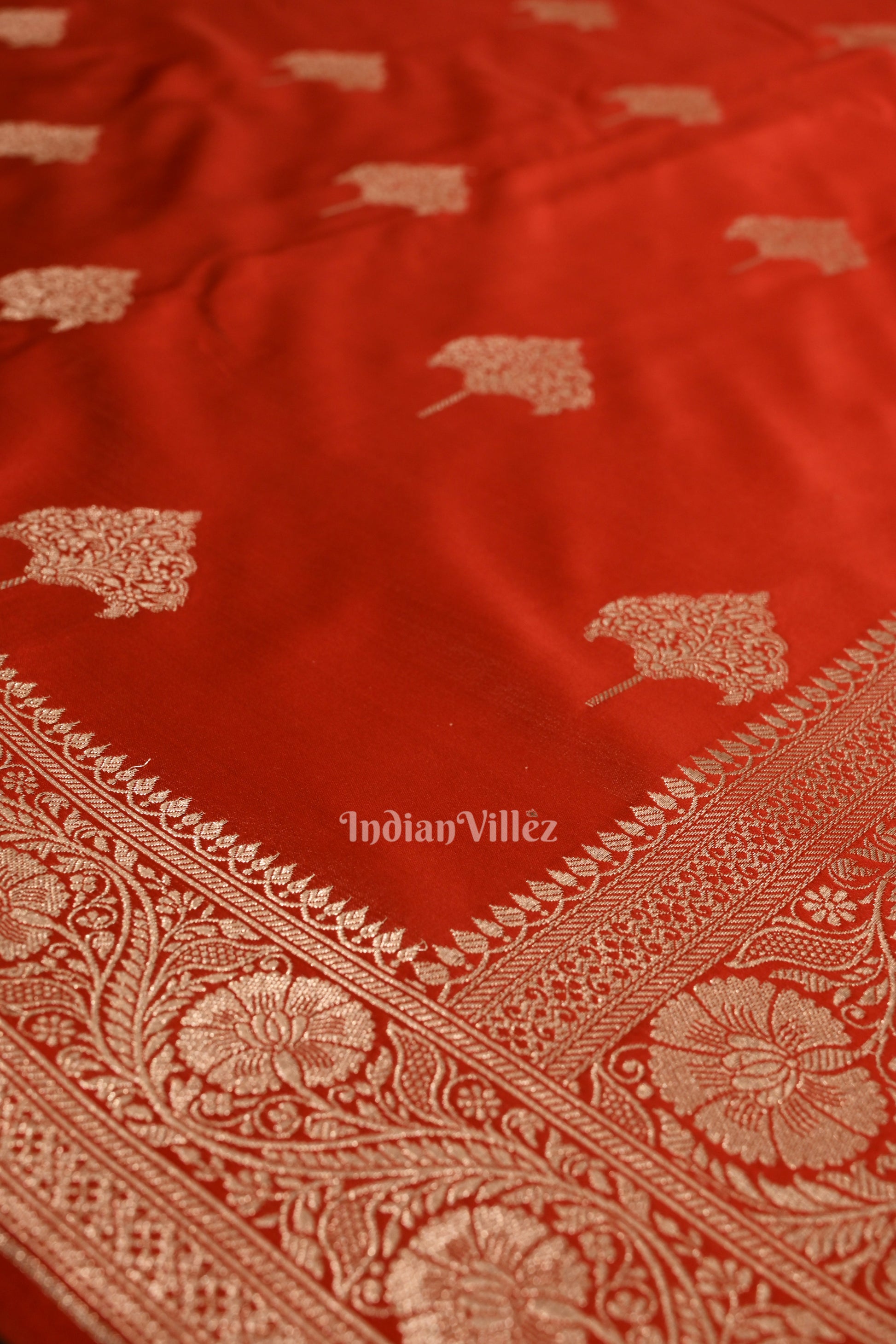 Cherry Red Soft Pure Mashru Satin Silk Banarasi Saree