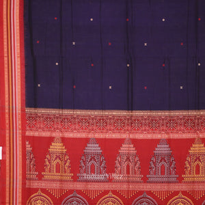 Blue Red Konark Sambalpuri Ikat Cotton Saree