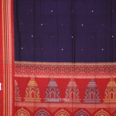 Blue Red Konark Sambalpuri Ikat Cotton Saree