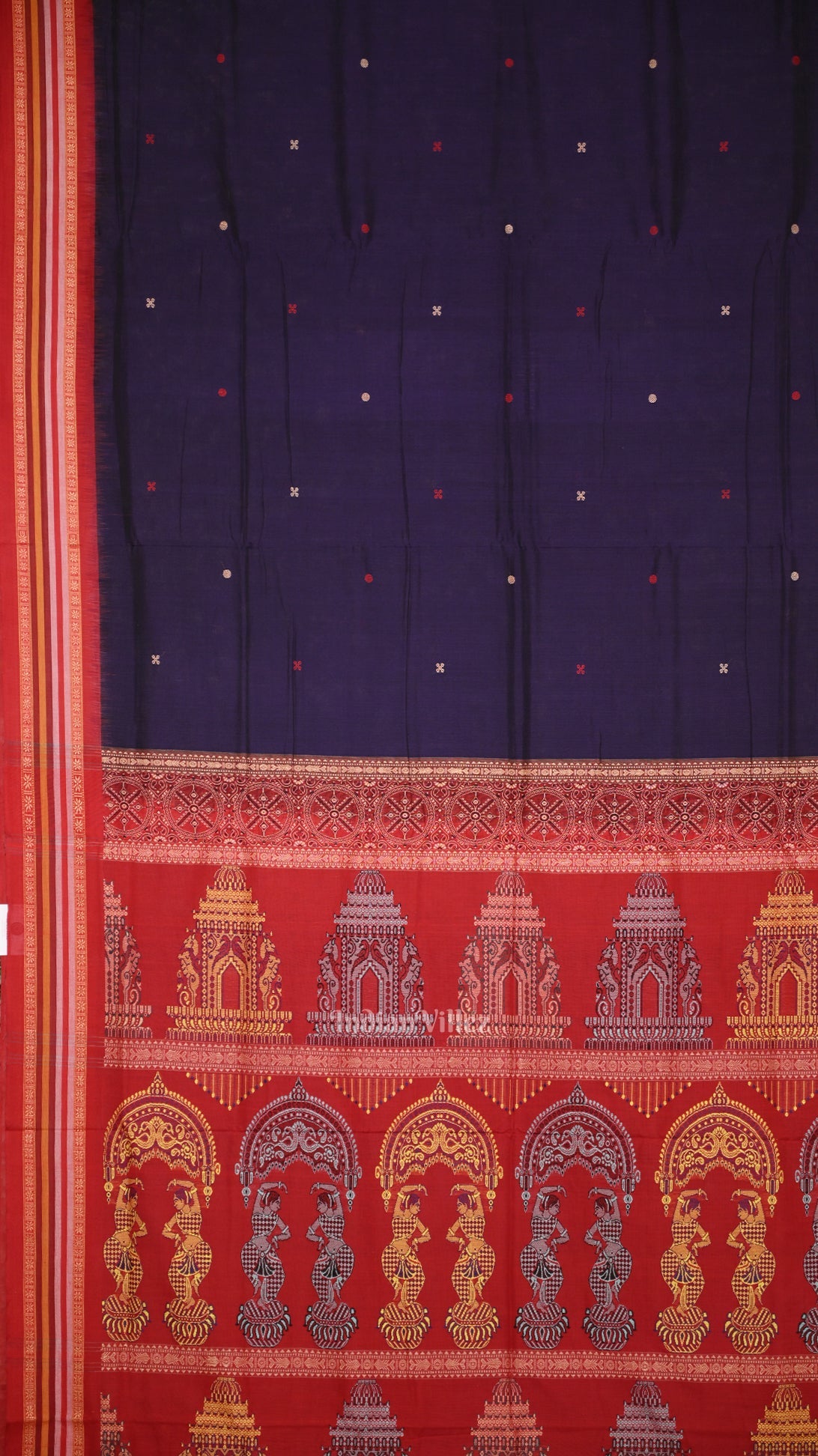 Blue Red Konark Sambalpuri Ikat Cotton Saree