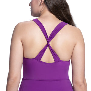 Round Neck Padded Swim Dress - Grape Glow