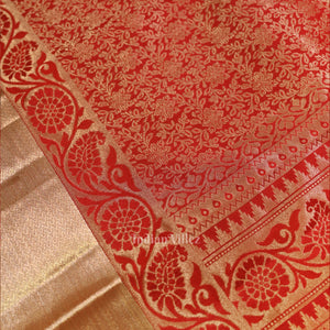 Red Pure Kanjivaram Silk Saree with Zari Brocade