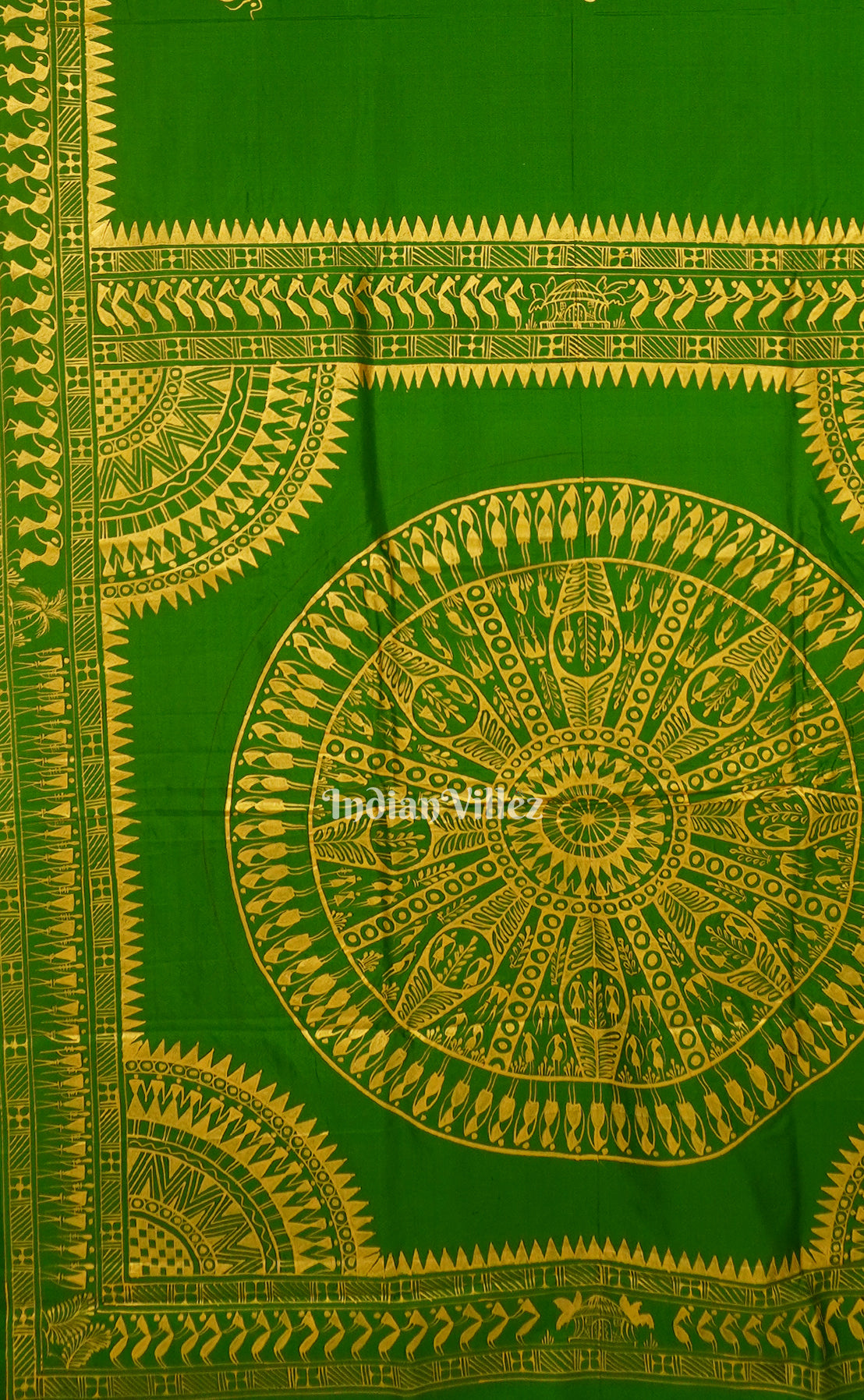 Parrot Green Dual Tone Tribal Themed Hand-Painted Pattachitra Saree