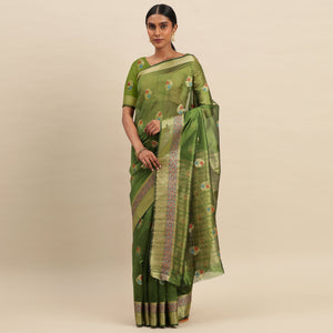 Mehendi Woven Organza Saree
