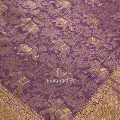 Woven Golden Border Lavender Purple Banarasi Katan Tissue Saree