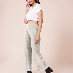 Women Solid Light Beige Mid Rise Corduory Wide Pants