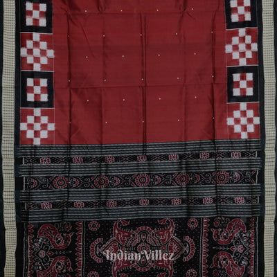 Maroon Black Pasapali Border Design Odisha Ikat Bomkai Silk Saree