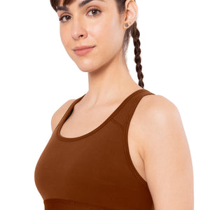 Energize Medium Impact Round Neck Sports Bra - Potting Soil