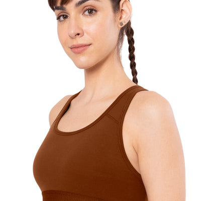 Energize Medium Impact Round Neck Sports Bra - Potting Soil