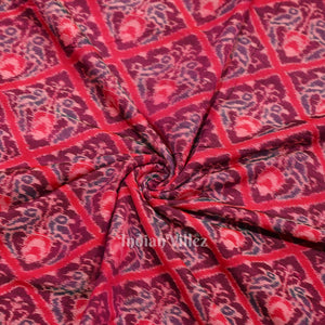 Purple Dual Parrot Theme Sambalpuri Ikat Cotton Fabric