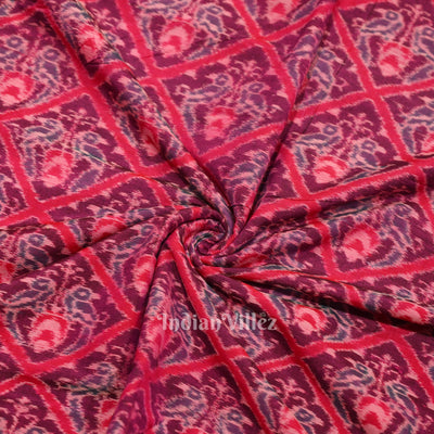 Purple Dual Parrot Theme Sambalpuri Ikat Cotton Fabric
