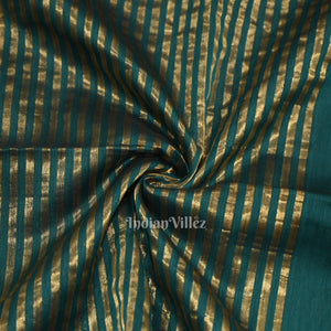 Teal Blue Stripped Pure Silk Cotton Maheshwari Saree