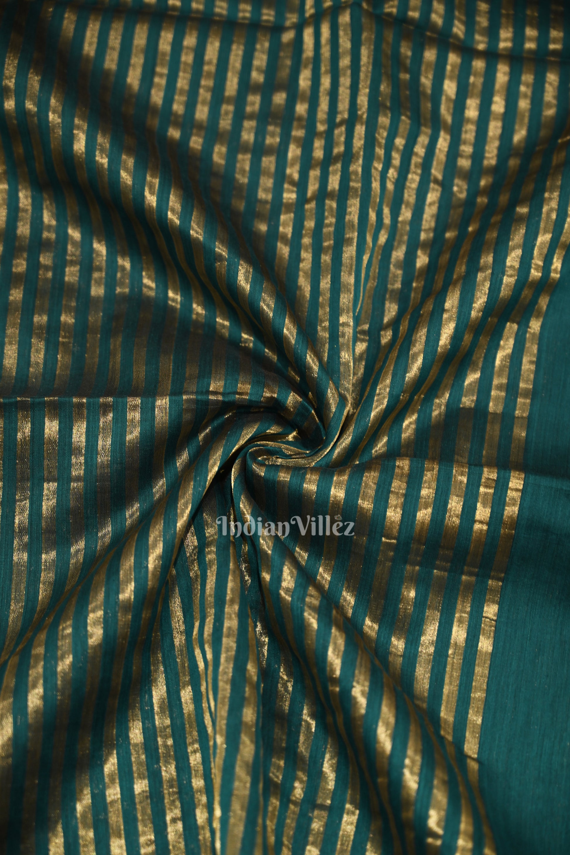 Teal Blue Stripped Pure Silk Cotton Maheshwari Saree