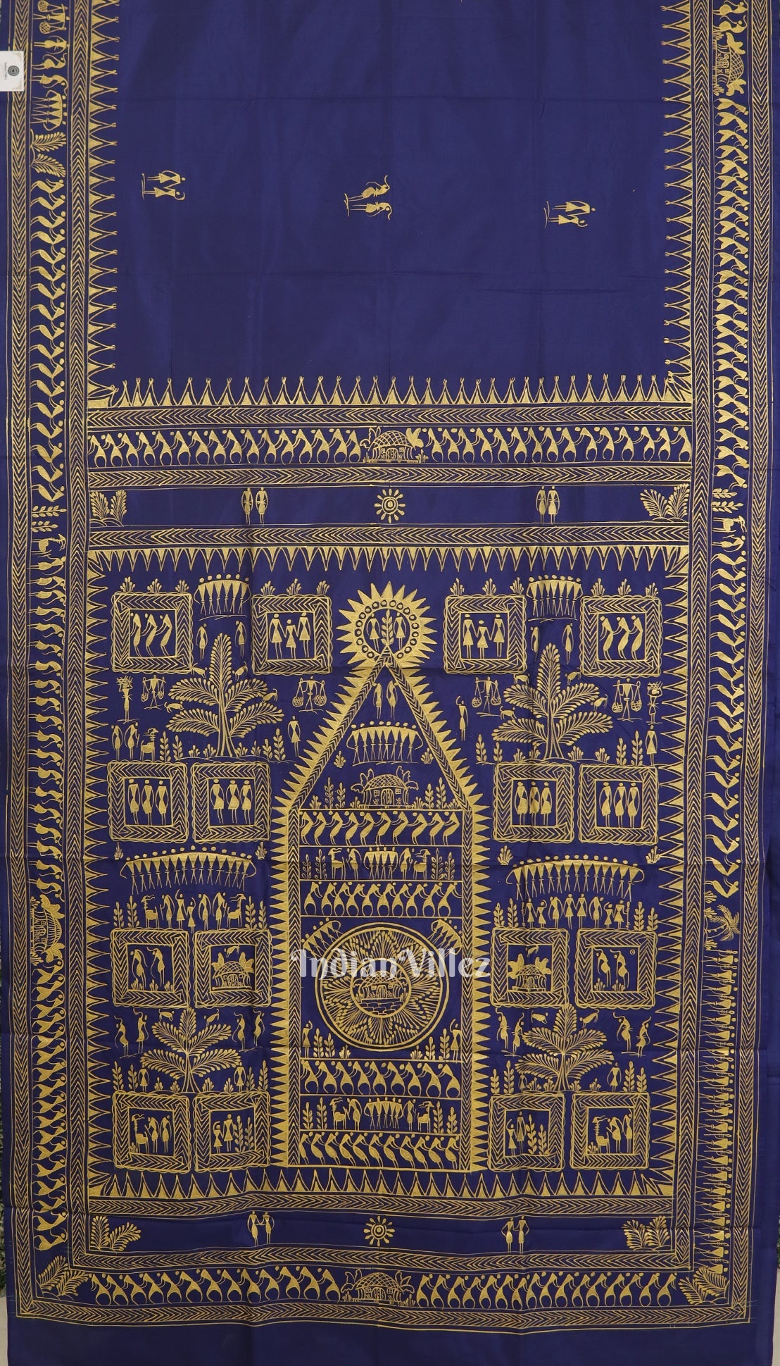 Blue Tribal Theme Hand-Painted Pattachitra Saree