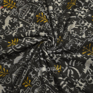 Black Tribal Theme Sambalpuri Ikat Cotton Fabric