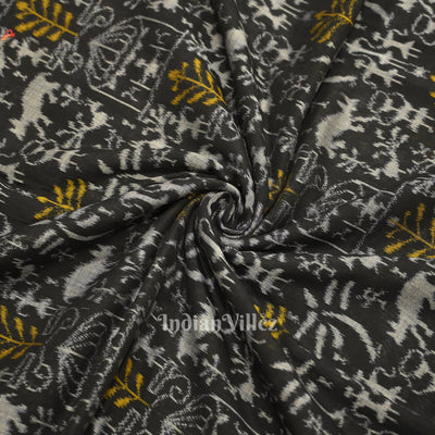 Black Tribal Theme Sambalpuri Ikat Cotton Fabric