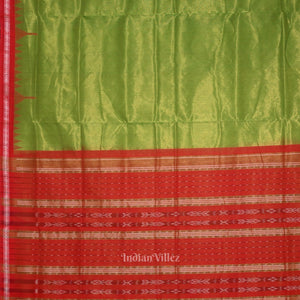Parrot Green Red Phoda Kumbha Sambalpuri Cotton Tissue Saree