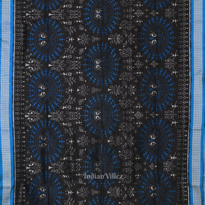 Black Dual Tone Tribal Theme Sambalpuri Silk Saree
