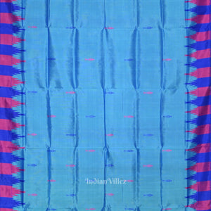 Sky Blue with Fish Motif Double Pallu Berhampuri Silk Saree
