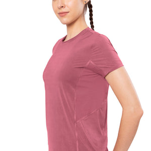 Flaunt Short Sleeve Round Neck Workout T-Shirt - Heather Rose
