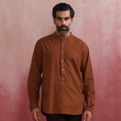 trueBrowns Men's Brown Cotton Shirt