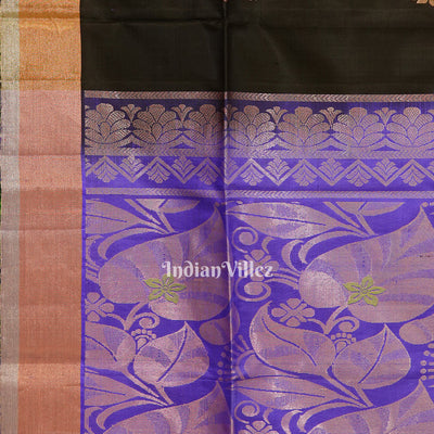 Black Blue Handwoven Bishnupuri Silk Saree