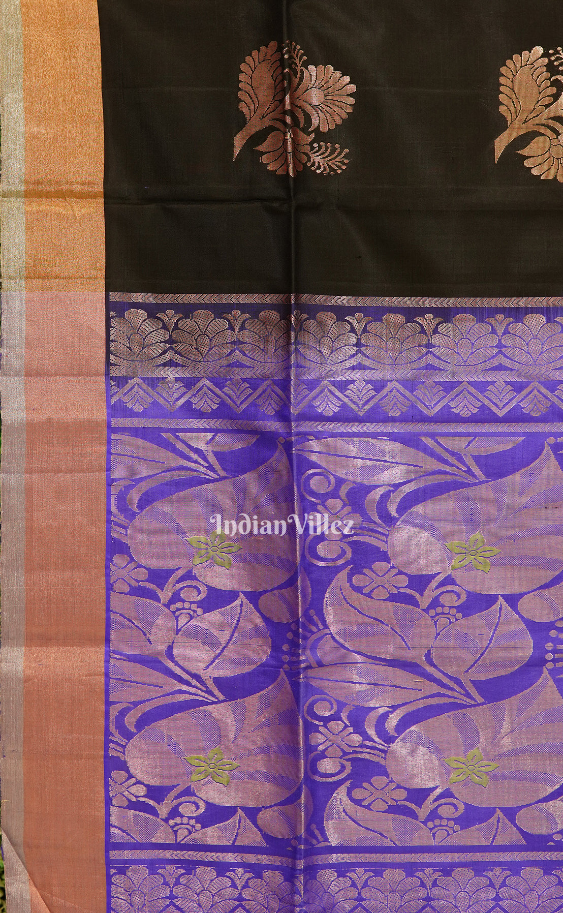Black Blue Handwoven Bishnupuri Silk Saree
