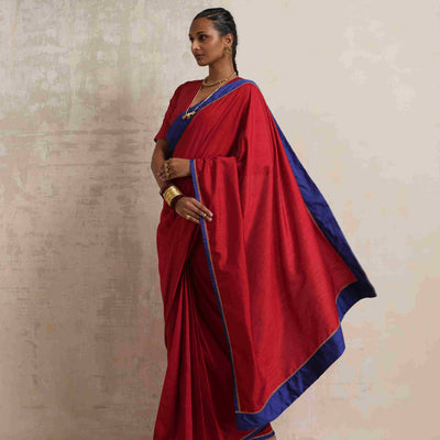 trueBrowns Red Silk Ready To Wear Saree
