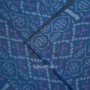 Persian Blue Flower Pasapali Sambalpuri Odisha Ikat Cotton Fabric