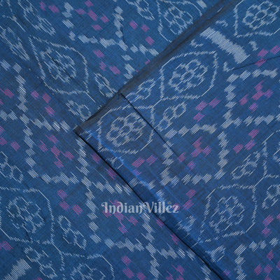 Persian Blue Flower Pasapali Sambalpuri Odisha Ikat Cotton Fabric