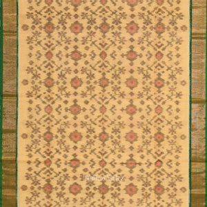 Chandan with Green Pochampally Ikat Sico (Silk & Cotton) Saree with Zari Border