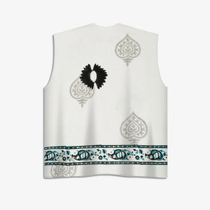 F A R A K | SLEEVELESS BLOCK-PRINTED T-SHIRT { WHITE