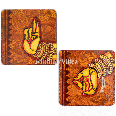 Mudra Pattachitra Hand-Painted Tray Coaster Set