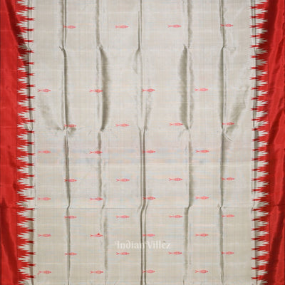 Gray Fish Motif with Animal Theme Double Pallu Berhampuri Silk Saree