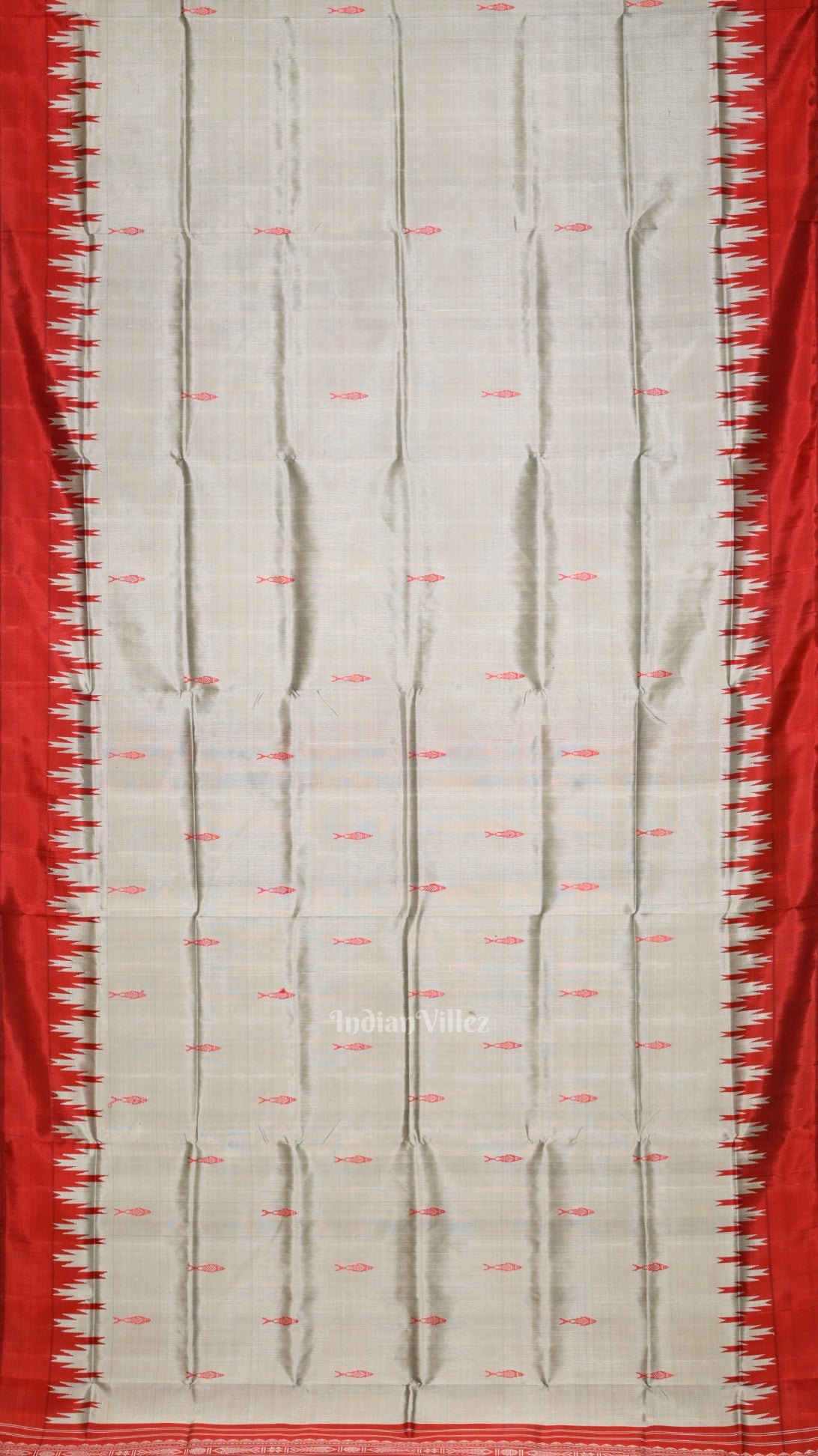 Gray Fish Motif with Animal Theme Double Pallu Berhampuri Silk Saree