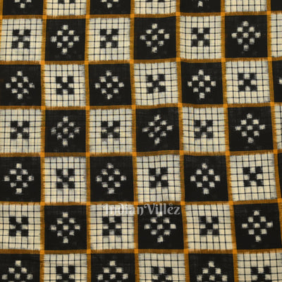 Black White Pasapalli Motif Odisha Ikat Sambalpuri Cotton Fabric