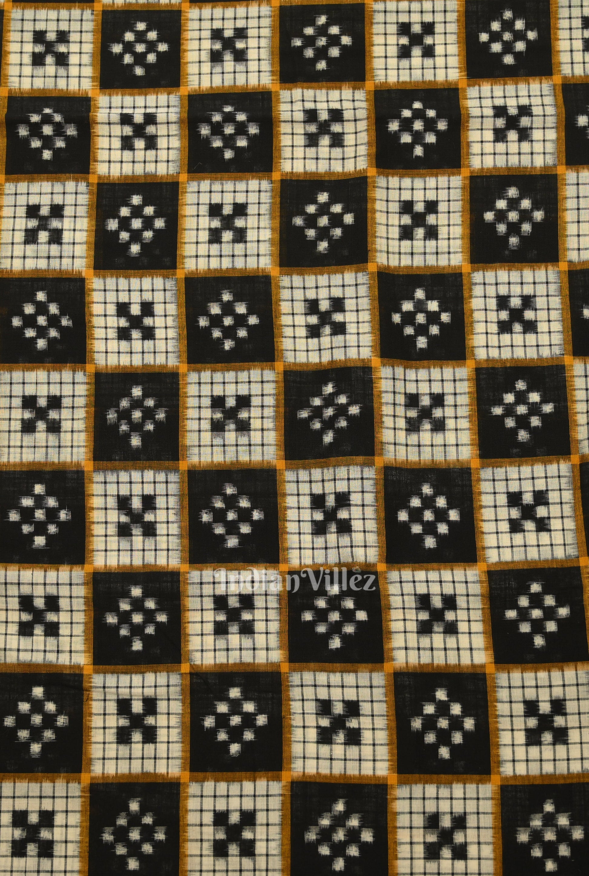 Black White Pasapalli Motif Odisha Ikat Sambalpuri Cotton Fabric