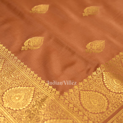 Copper Gold Soft Pure Mashru Satin Silk Banarasi Saree