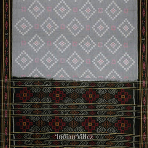 Faded Black Pasapali Theme Odisha Ikat Sambalpuri Pure Cotton Saree