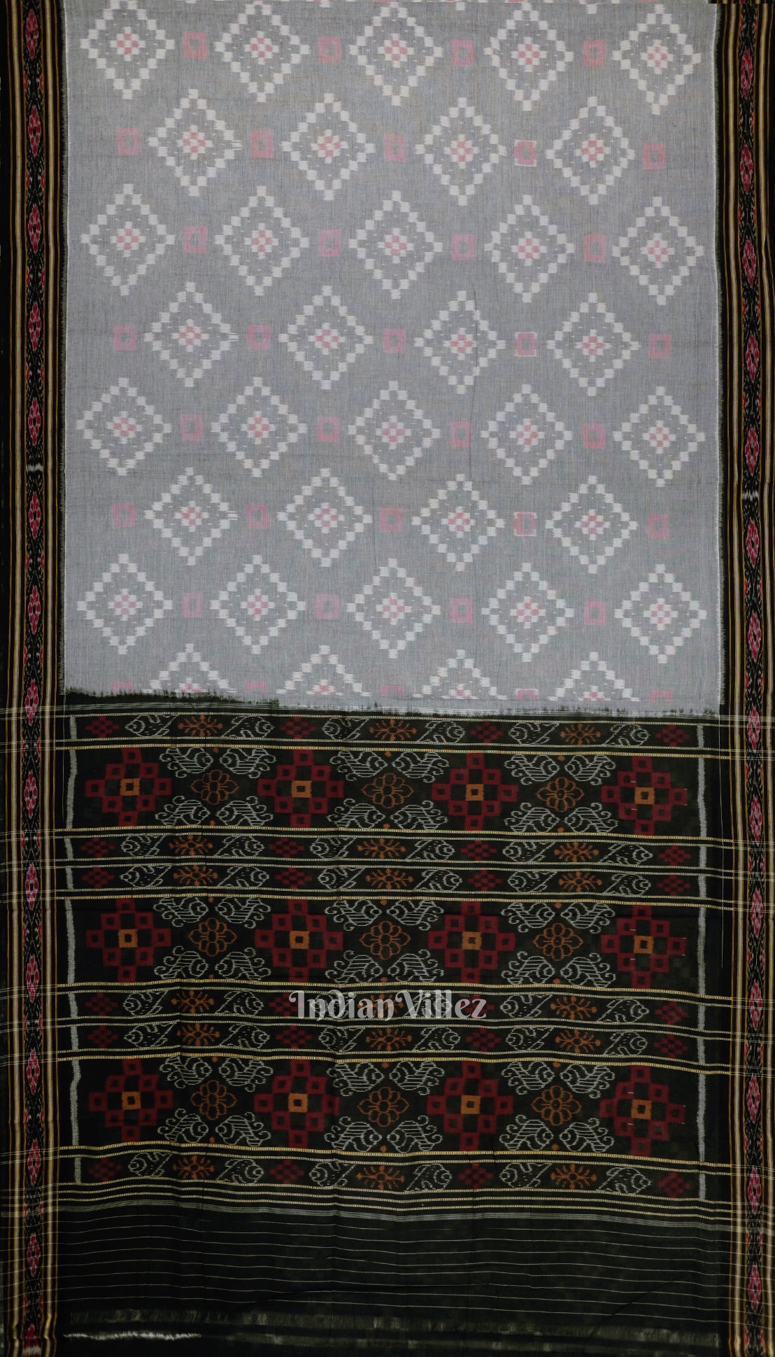 Faded Black Pasapali Theme Odisha Ikat Sambalpuri Pure Cotton Saree